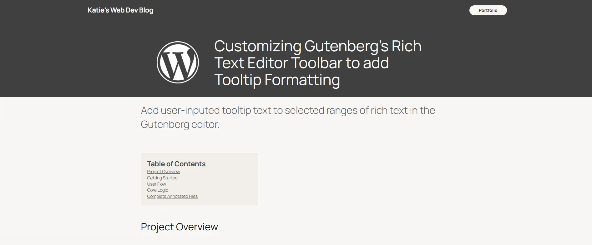 screenshot of blog post